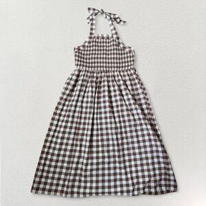 NWOT Brown and White Gingham Midi Sundress
